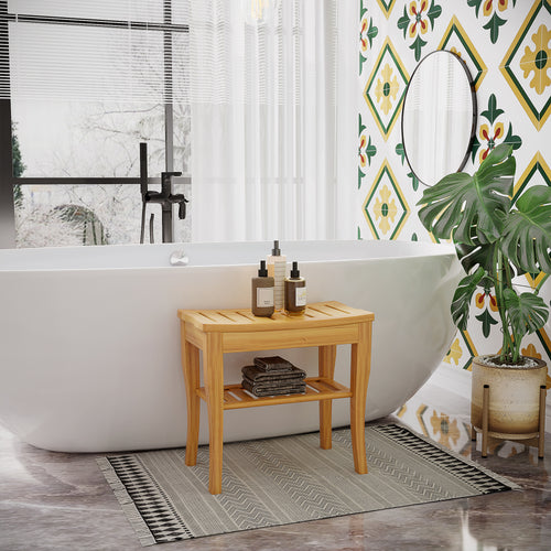 Slatted Bamboo Bathroom Bench