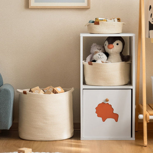 Woven Cotton Rope Storage Basket with Handles