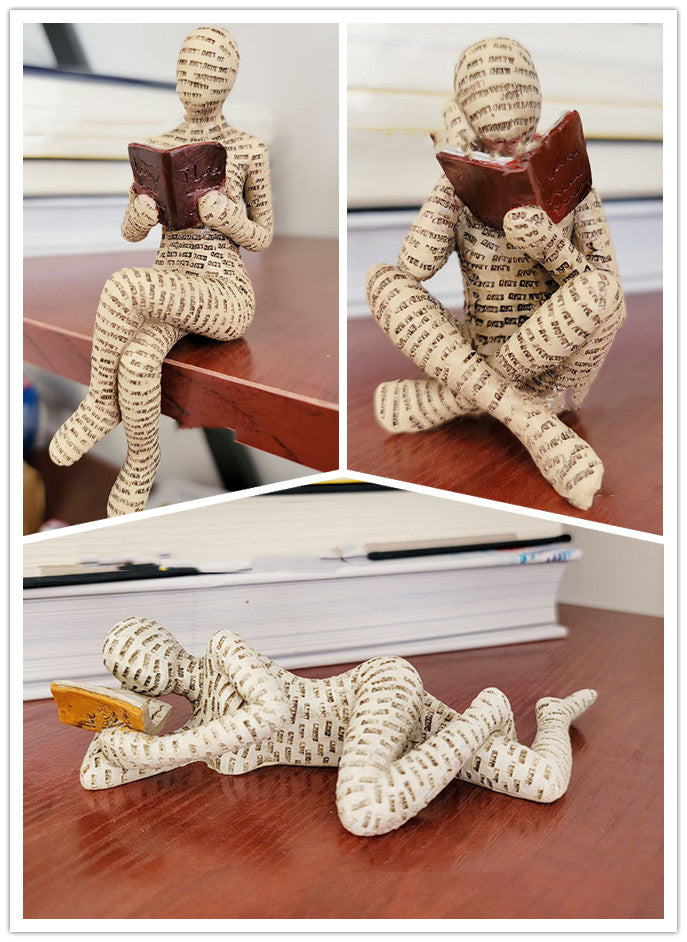 Reading woman resin statue in set