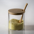 Single 300ml Bamboo Lid Glass Storage Jar with notched lid and bamboo spoon