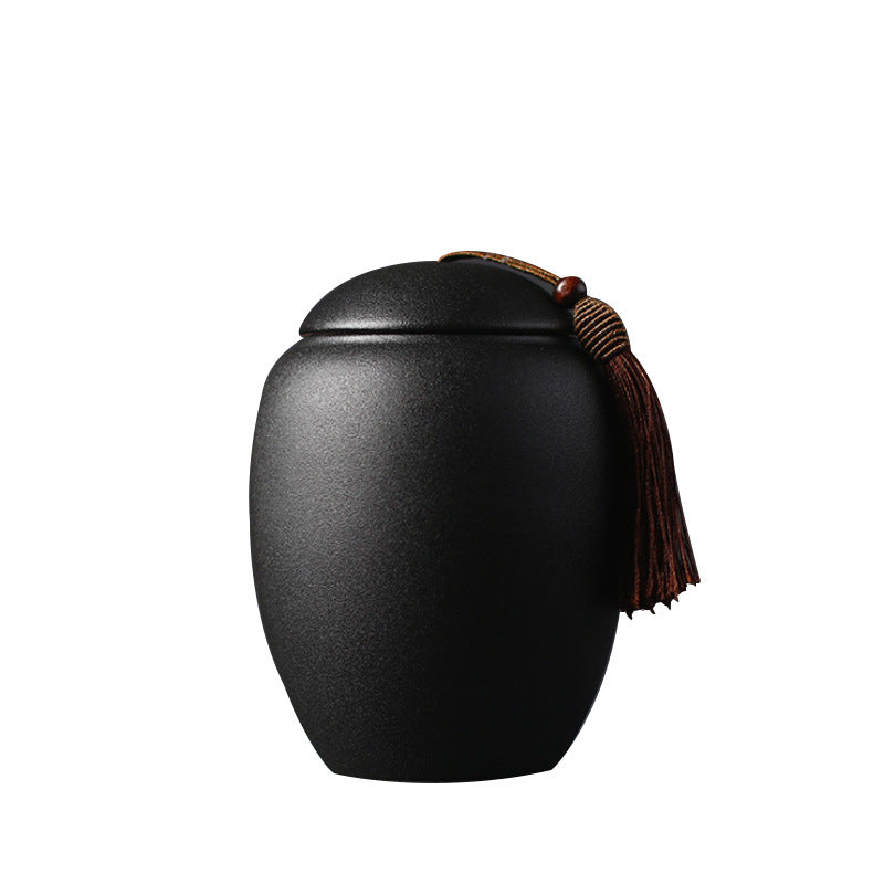 Matte black ceramic storage jar with lid, view 5