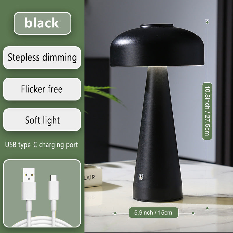Cordless mushroom table lamp in black