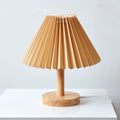 Pleated wood USB table lamp in small, coffee