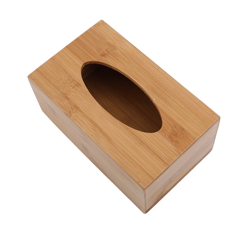 Rectangular Natural Bamboo Tissue Box Cover showing smooth wood grain and oval opening