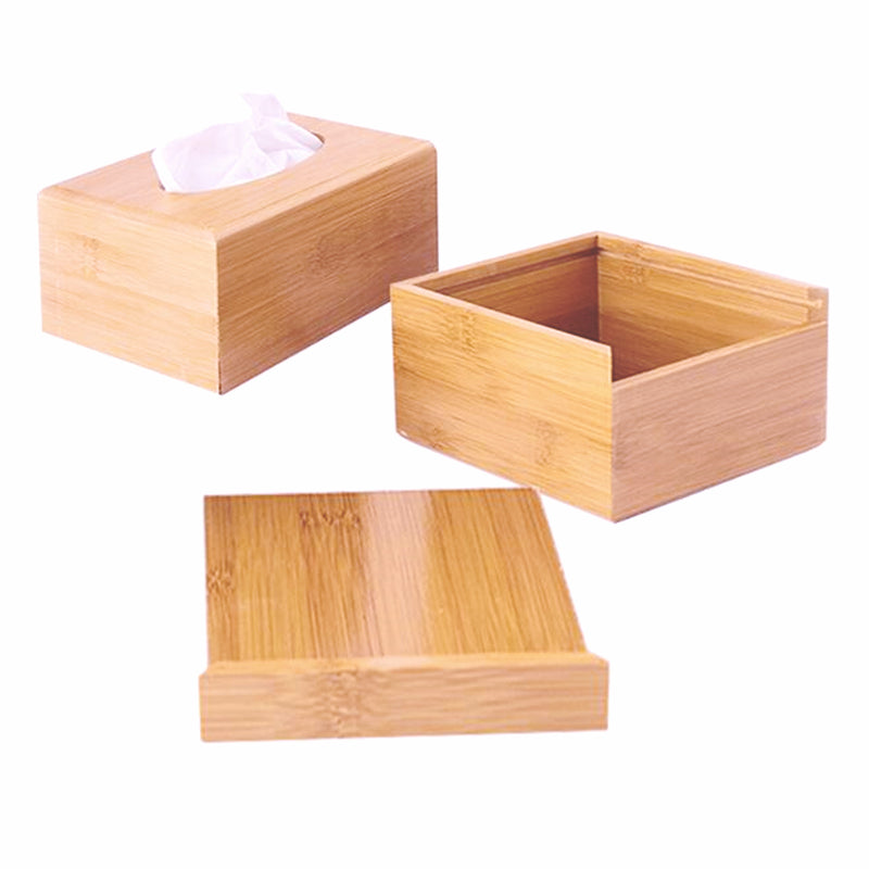 Natural Bamboo Tissue Box Cover showing removable lid for easy refilling