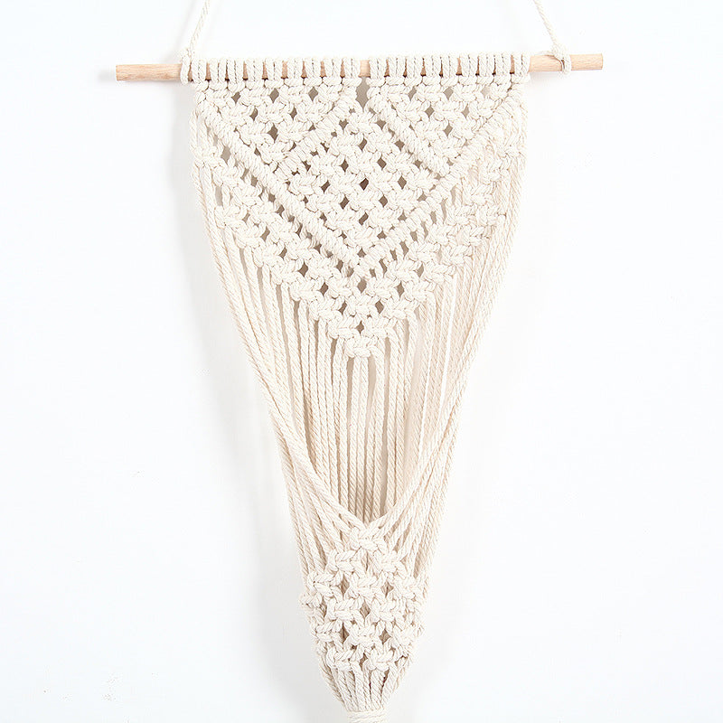 Close-up of the geometric diamond knotwork on the Cream Macramé Wall Hanging Planter
