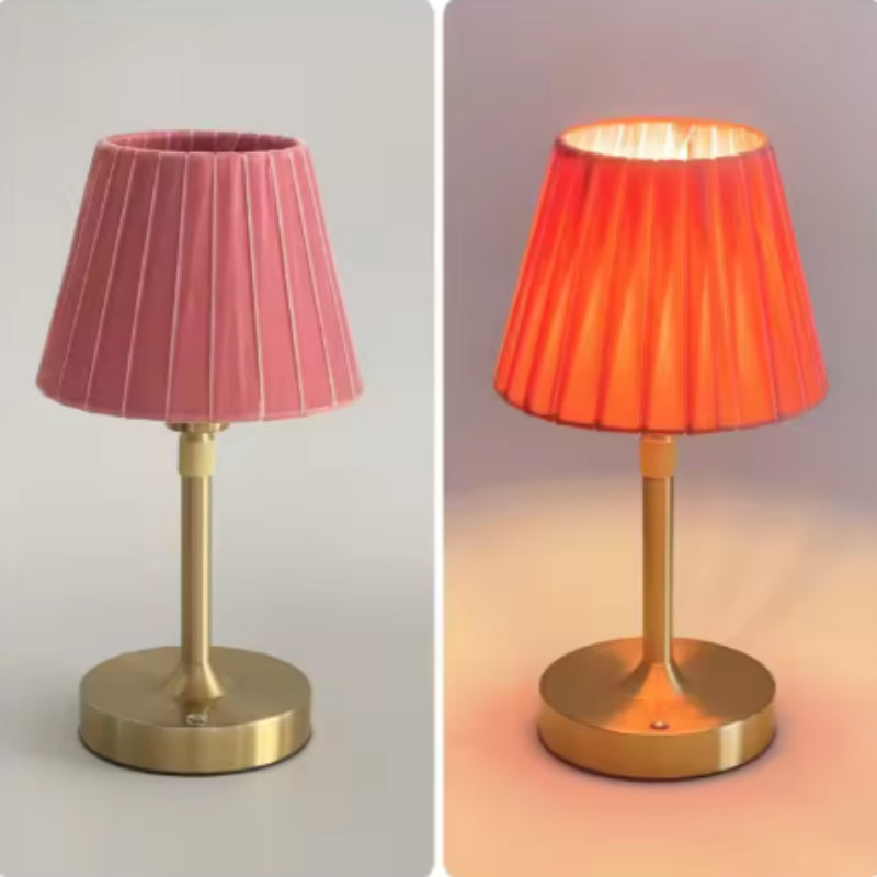Cordless fabric table lamp in rose pink