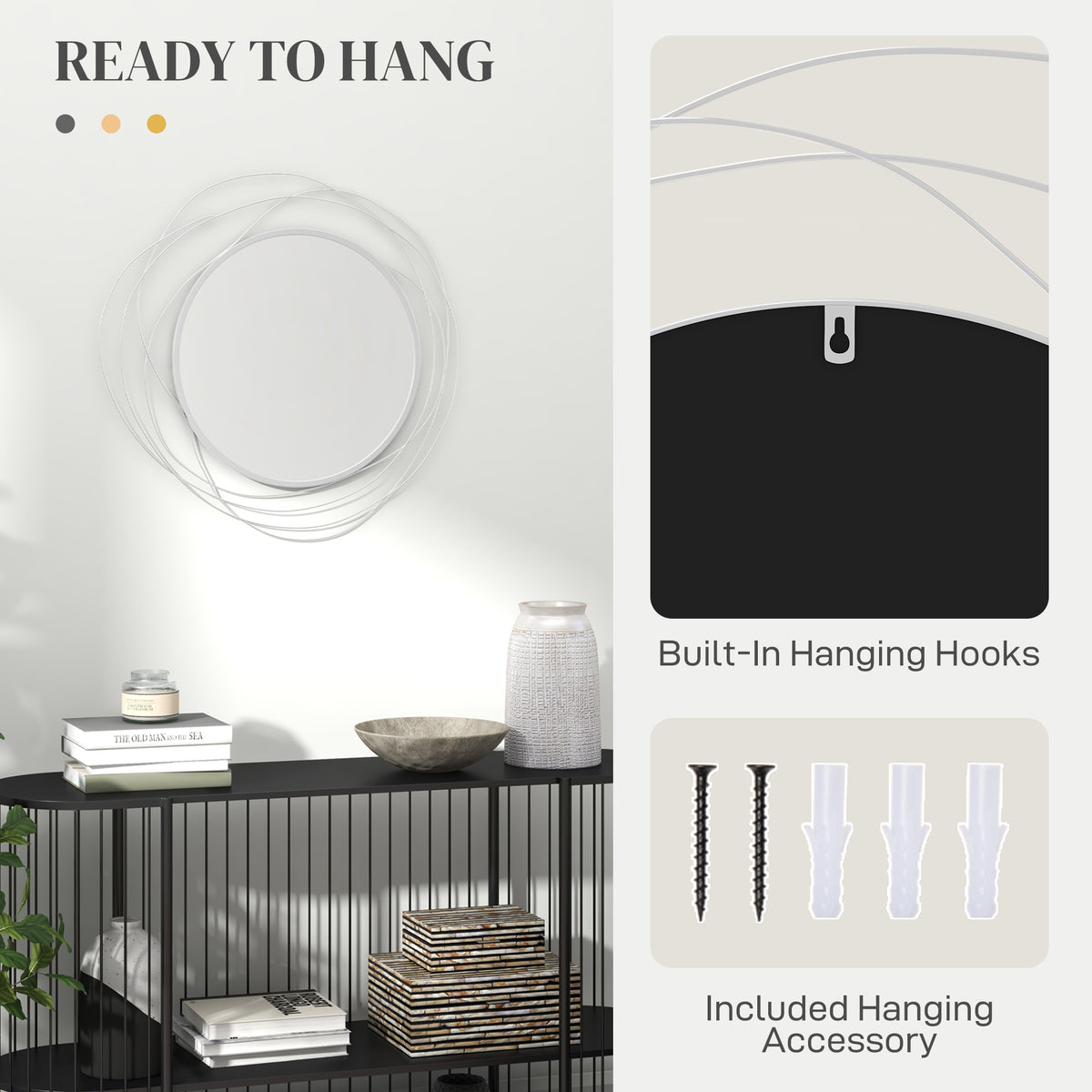 Abstract metal wire round wall mirror – view 4