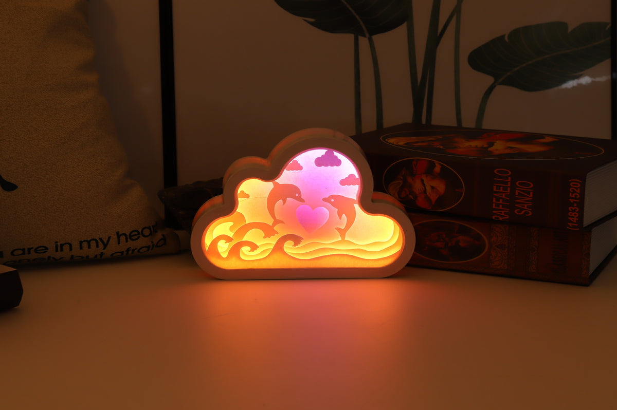 Cloud paper carving night light in sea love