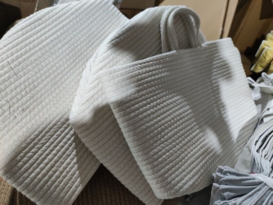 Woven cotton rope storage basket with handles, view 5