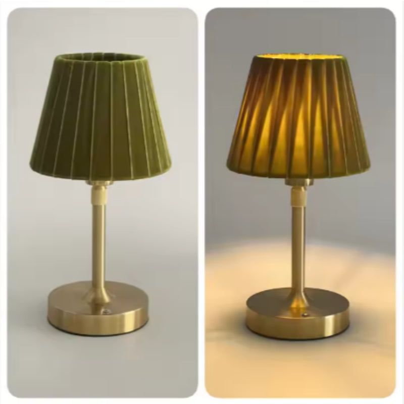 Cordless fabric table lamp in olive green