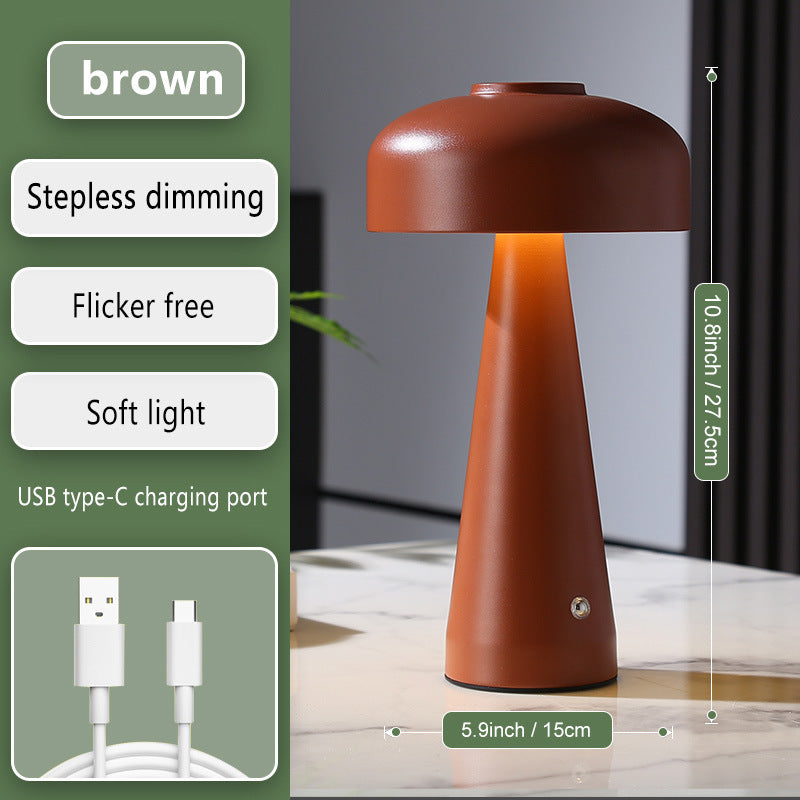 Cordless mushroom table lamp in brown