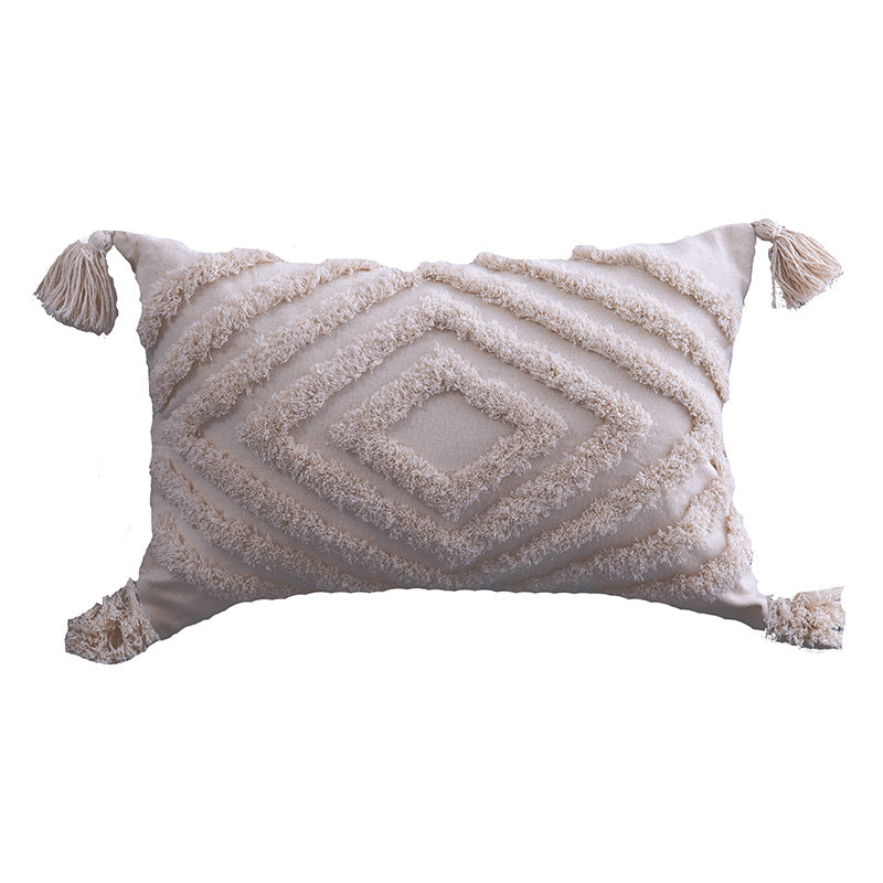Cream tufted boho cushion cover – Concentric Diamond lumbar (30 x 50cm)