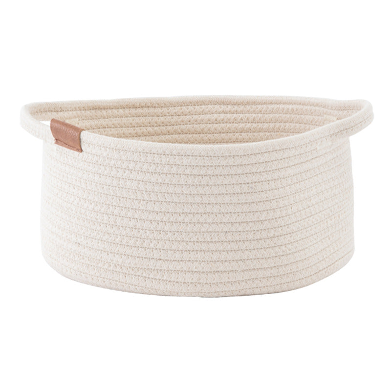 Woven cotton rope storage basket with handles, view 3