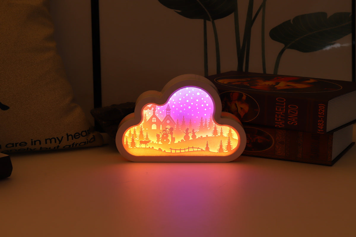 Cloud paper carving night light in winter night