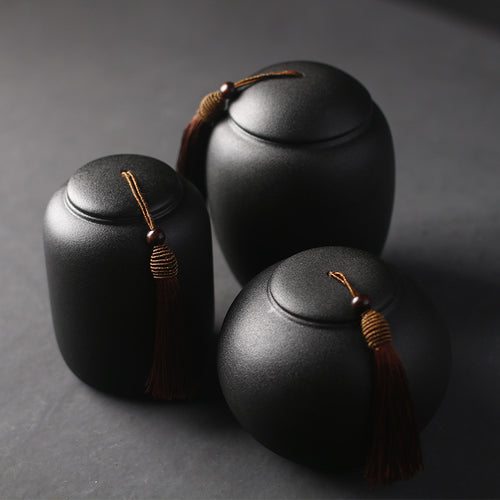 Matte Black Ceramic Storage Jar with Lid