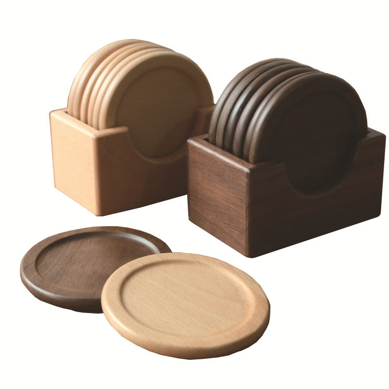 Comparison of natural beech and black walnut wooden coasters