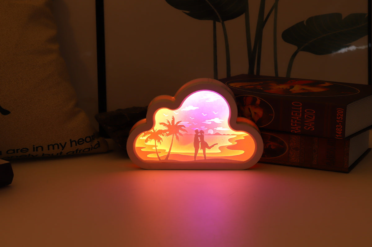 Cloud paper carving night light in summer beach