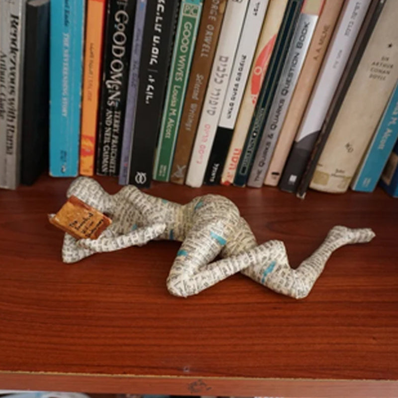 Reading woman resin statue – view 2