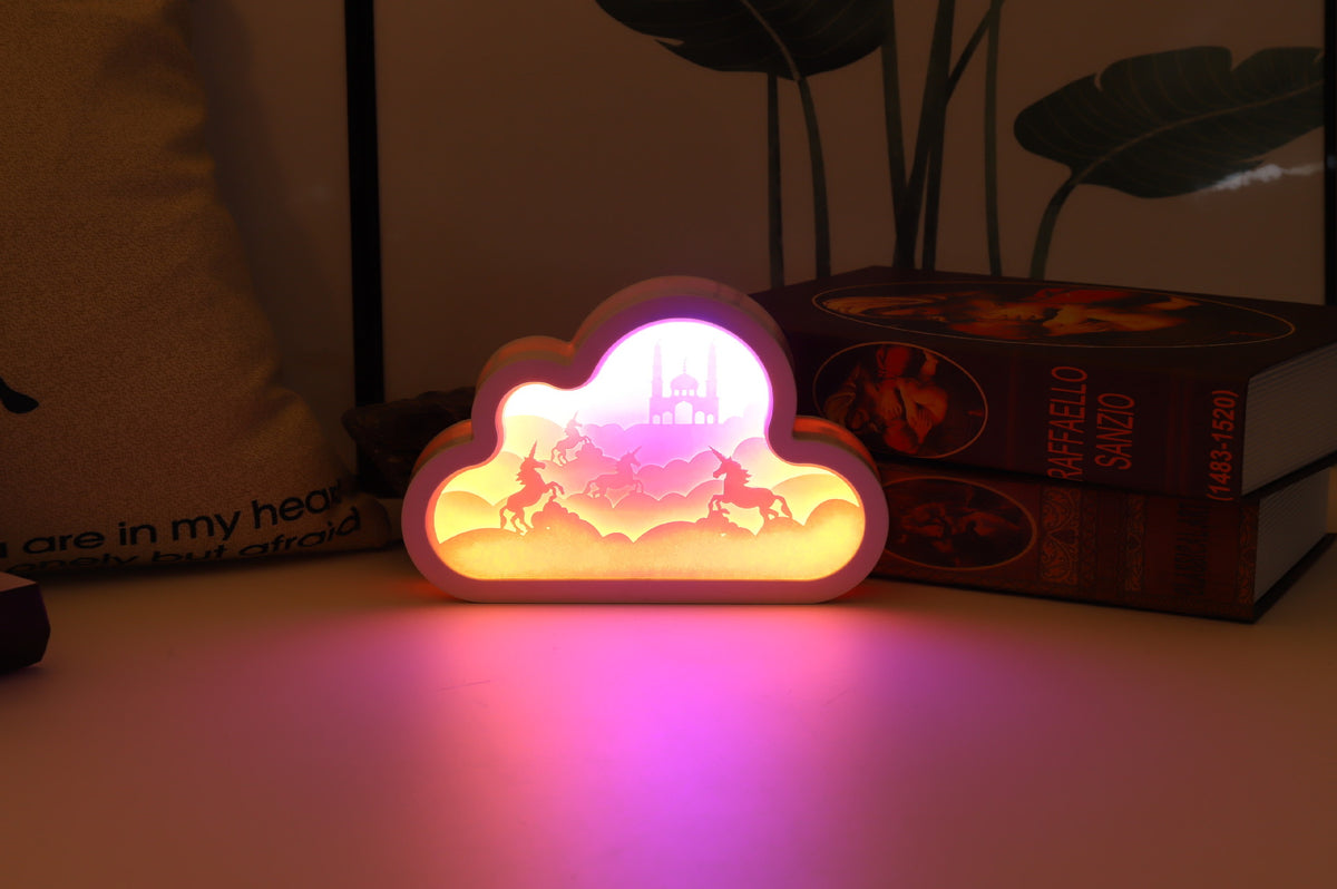 Cloud paper carving night light in fantasy dreamland