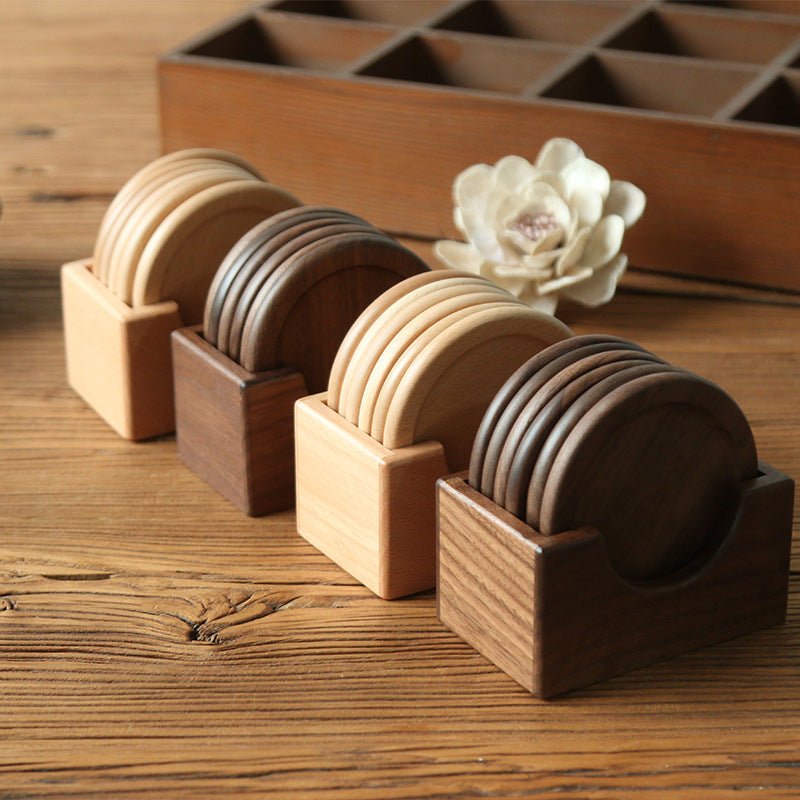 Minimalist wooden coaster sets in solid beech and black walnut wood