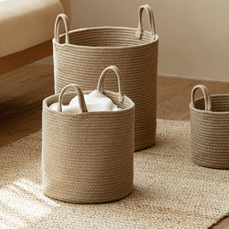 Woven cotton rope storage basket with handles, view 7