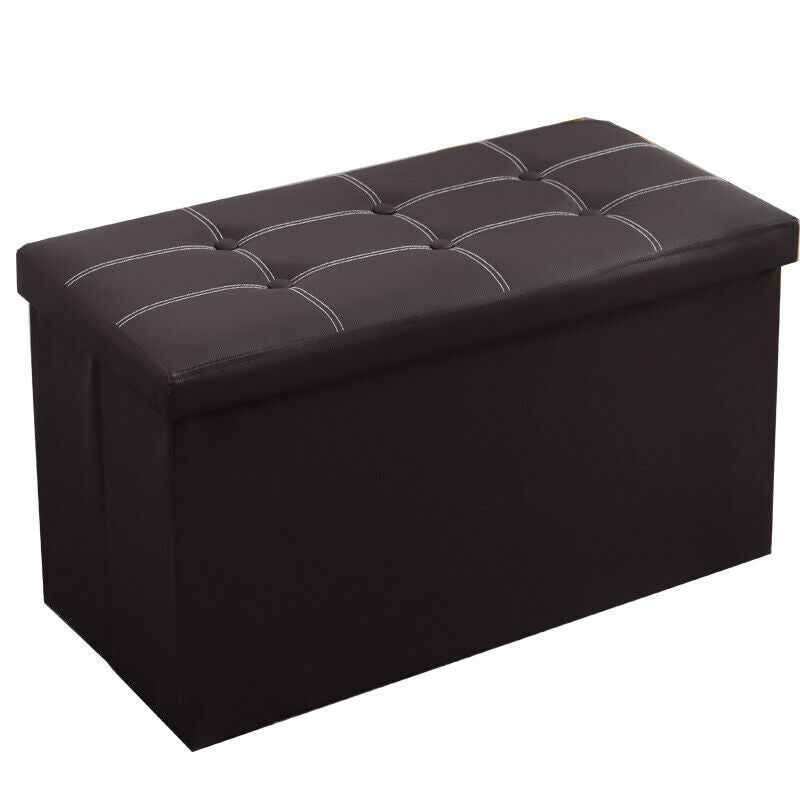 Black storage ottoman bench with stitched padded lid