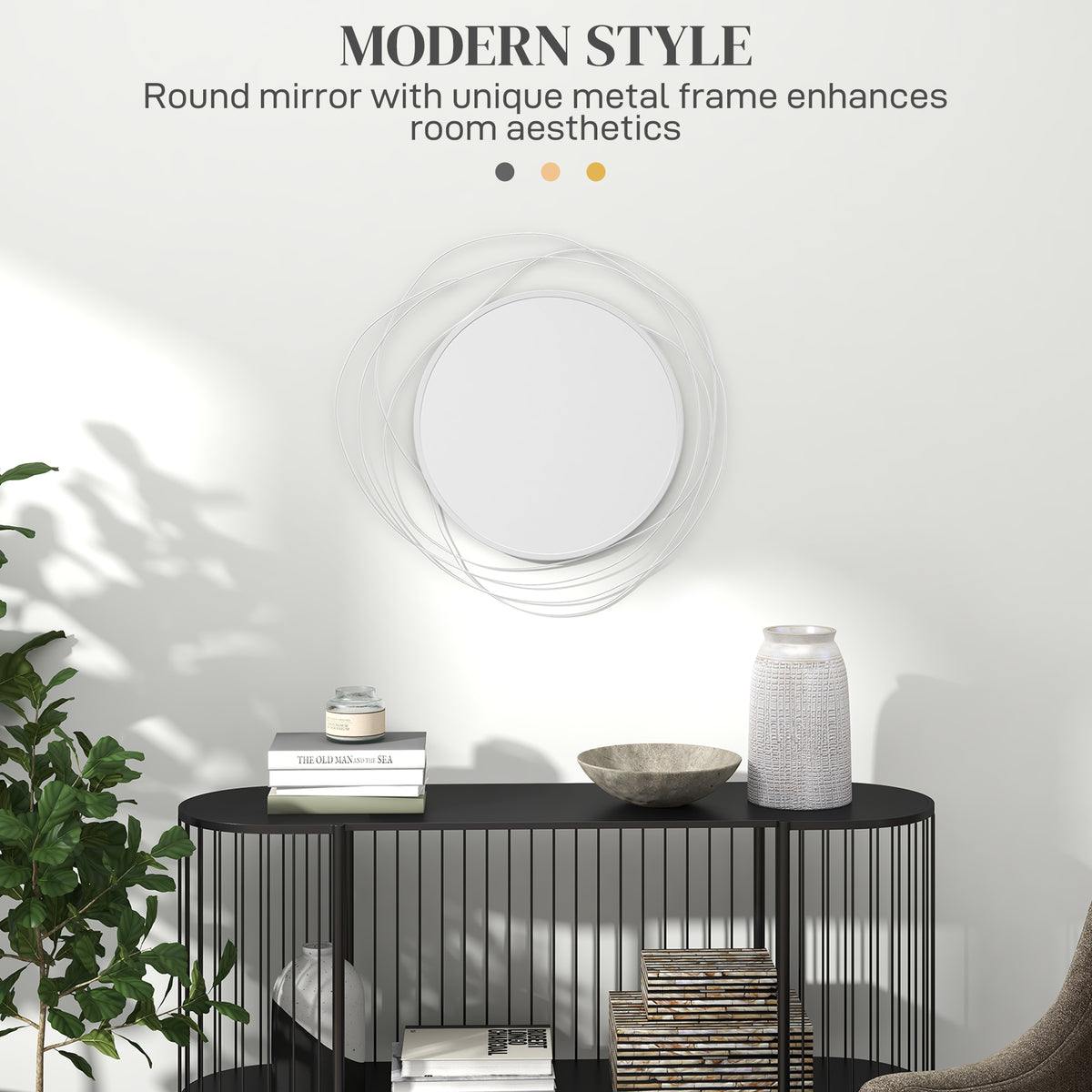 Abstract metal wire round wall mirror – view 2