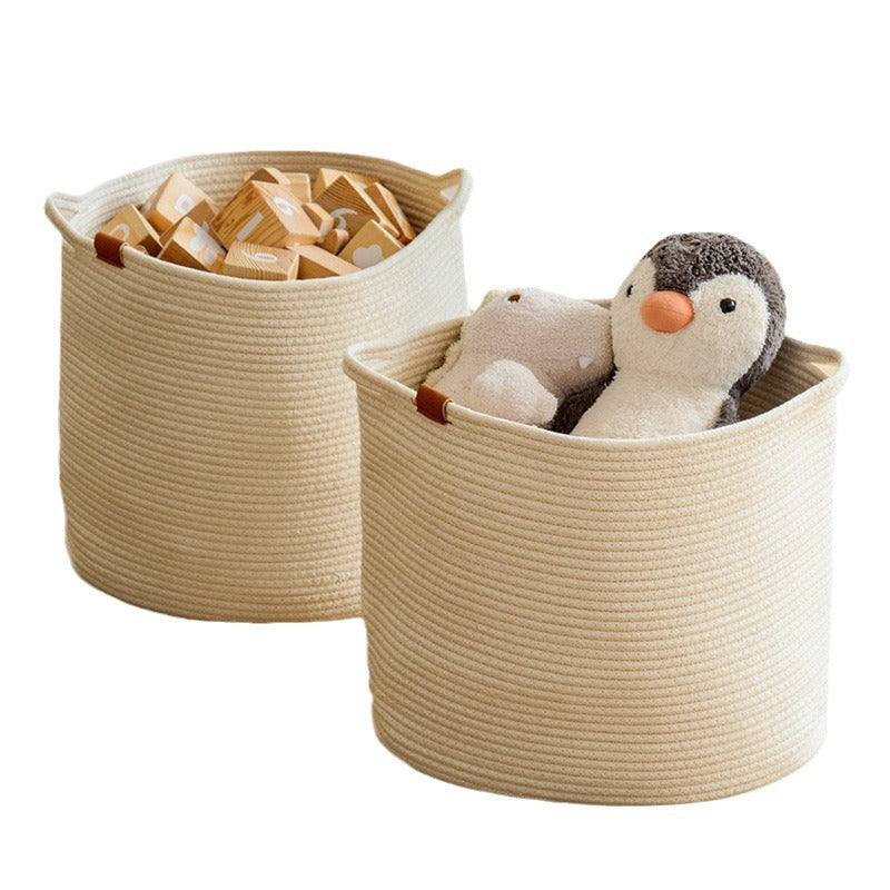 Woven cotton rope storage basket with handles, view 9