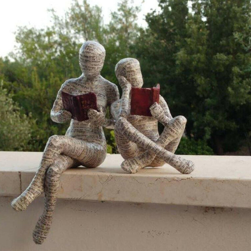 Reading woman resin statue – view 5
