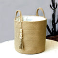 Woven cotton rope storage basket with handles, view 8