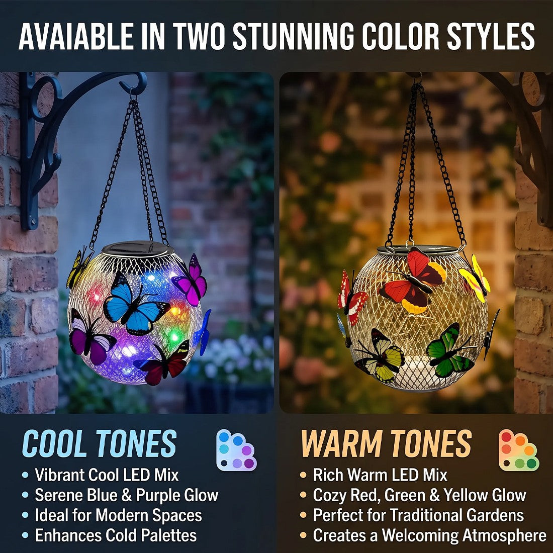 Solar butterfly orb lights – view 3