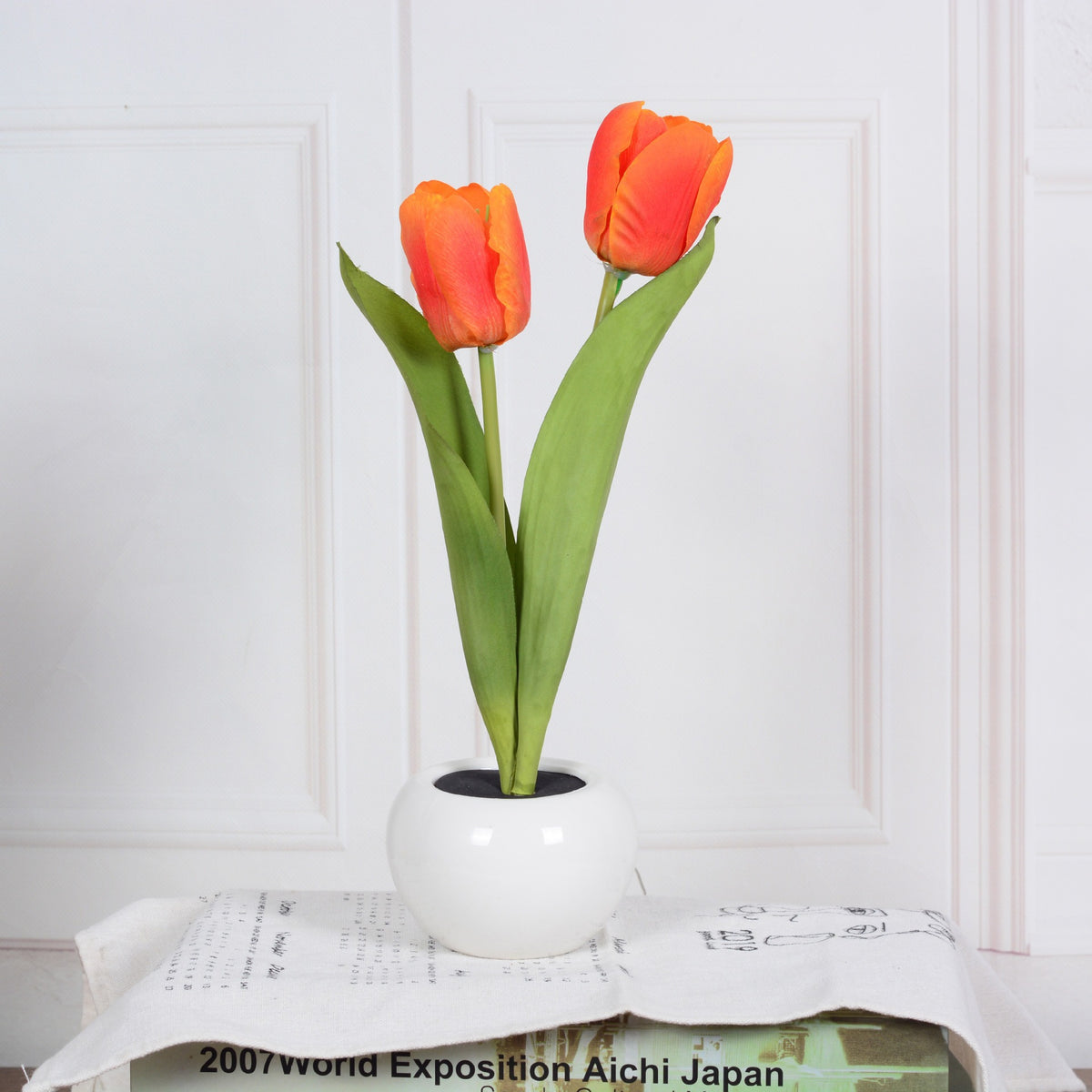 LED tulip flowerpot lamp in orange, 2 heads