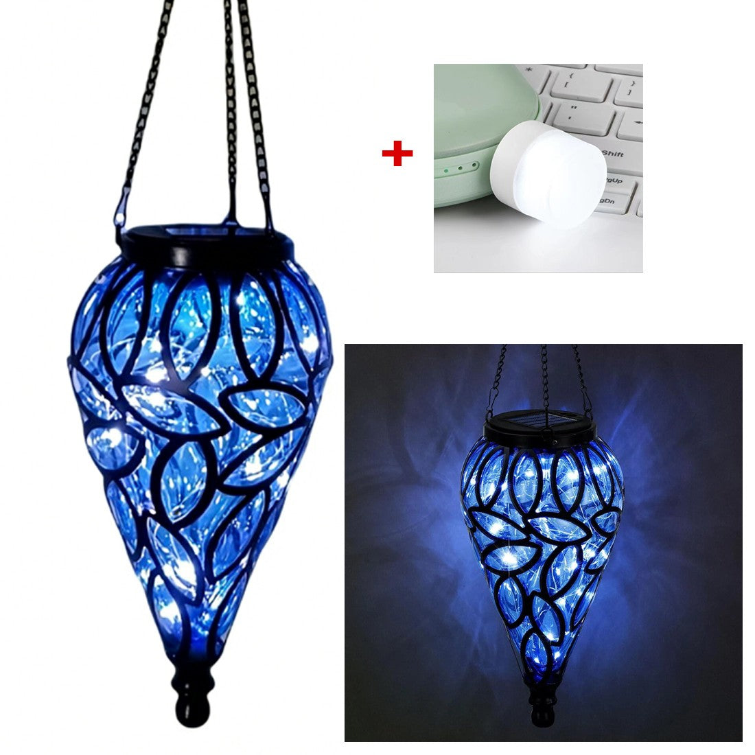 Teardrop solar hanging lantern – blue