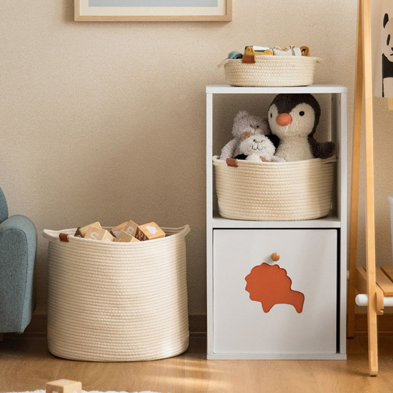 Woven cotton rope storage basket with handles