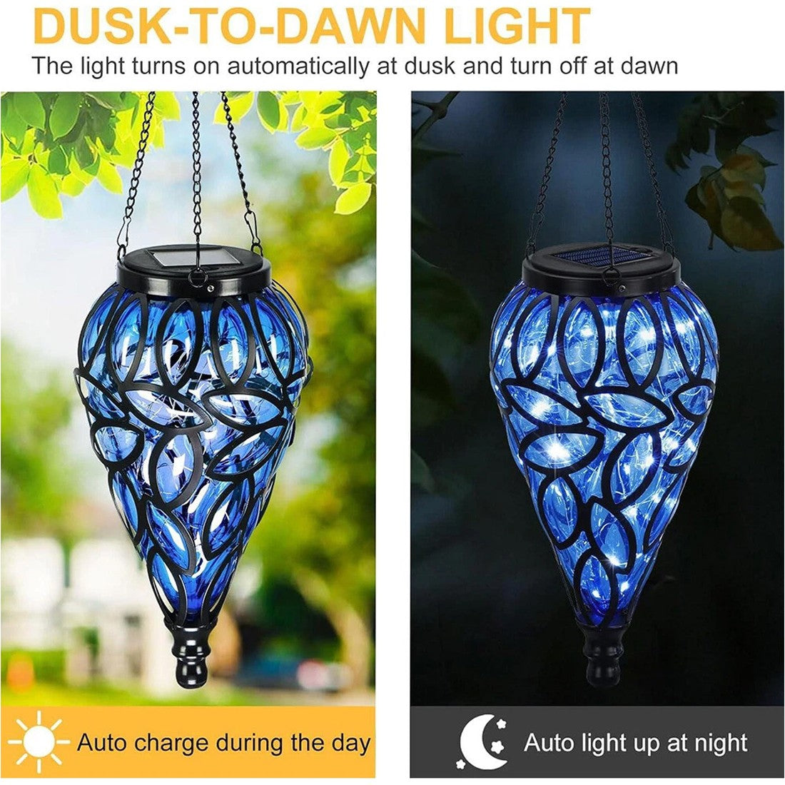 Teardrop solar hanging lantern – view 7