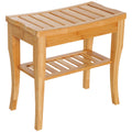 Two-tier slatted bamboo bathroom bench