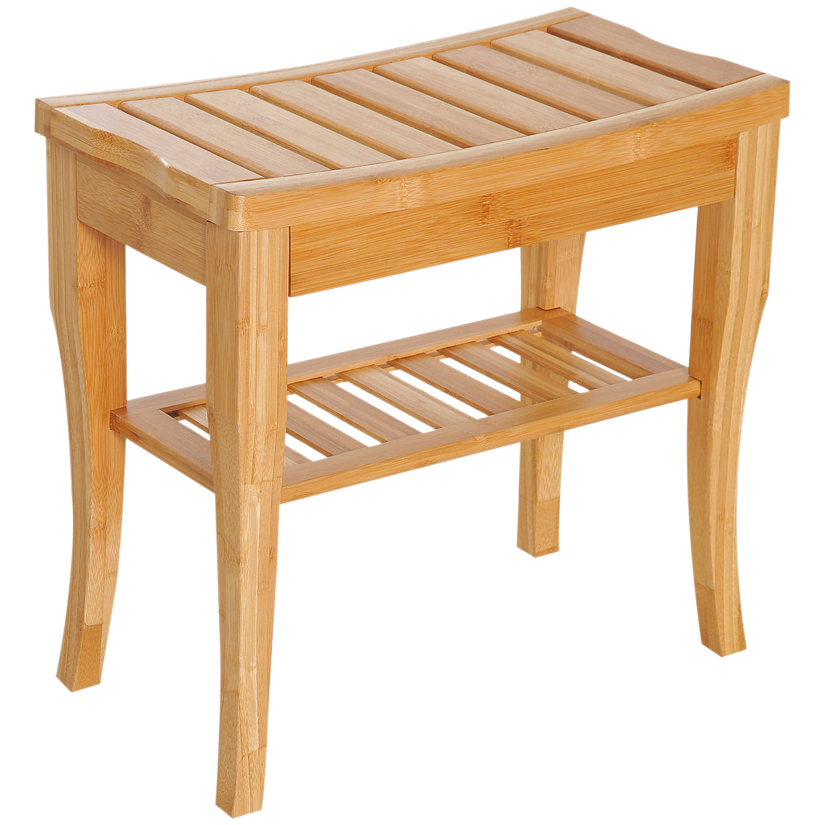 Two-tier slatted bamboo bathroom bench