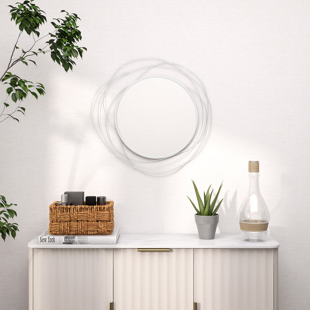 Abstract metal wire round wall mirror – view 3