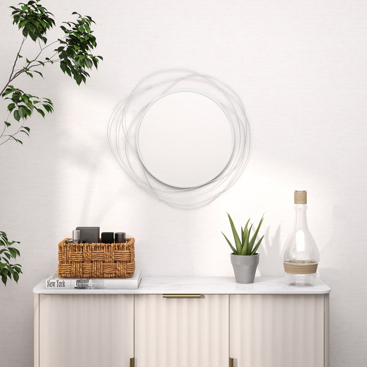 Abstract metal wire round wall mirror – view 3