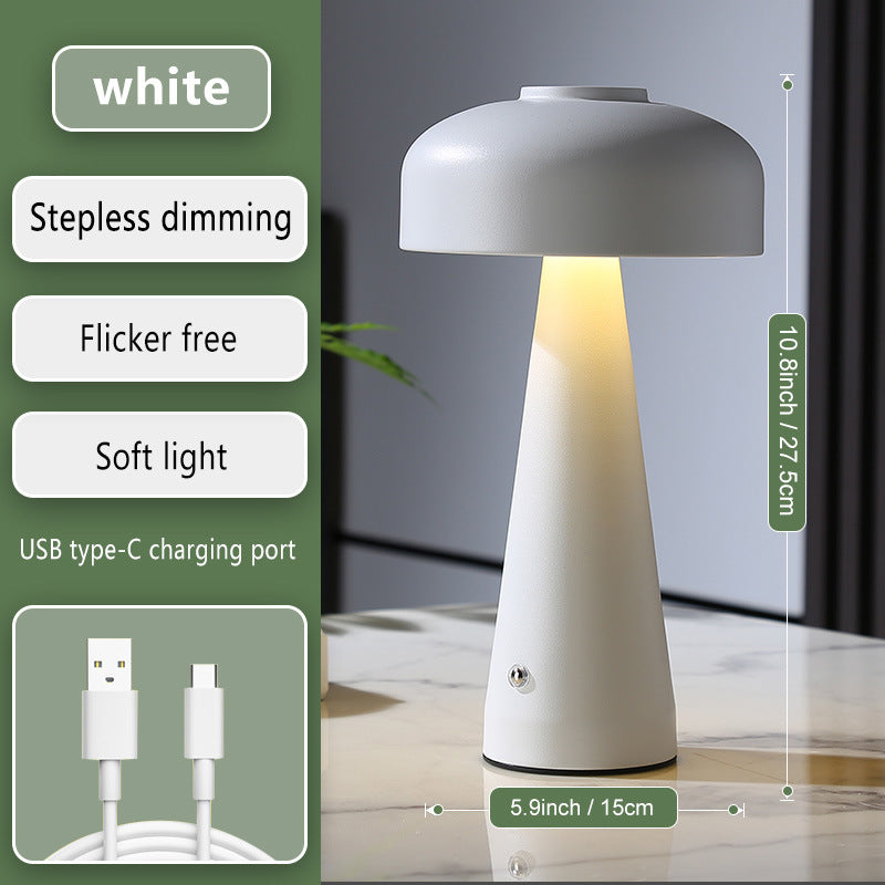 Cordless mushroom table lamp in white