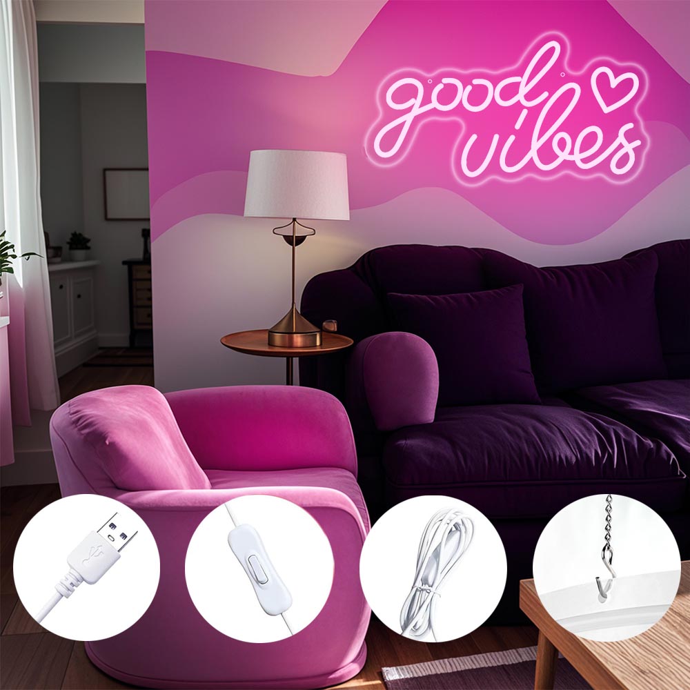 Good Vibes pink neon sign – view 3