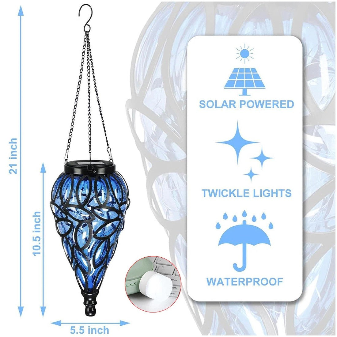 Teardrop solar hanging lantern – view 10