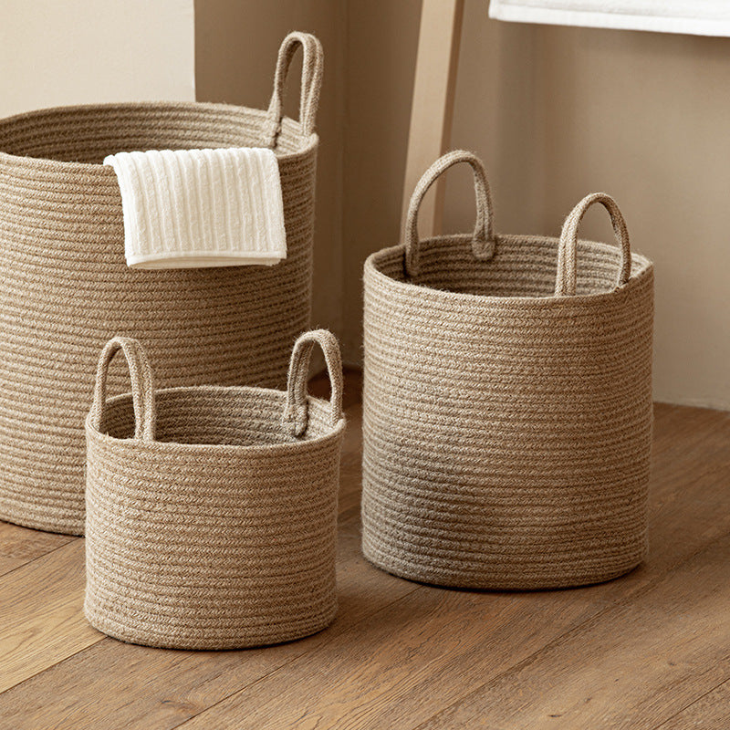 Woven cotton rope storage basket with handles, view 2