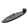 Black ceramic incense stick holder – 26cm carved cloud tray with guardian lion rest