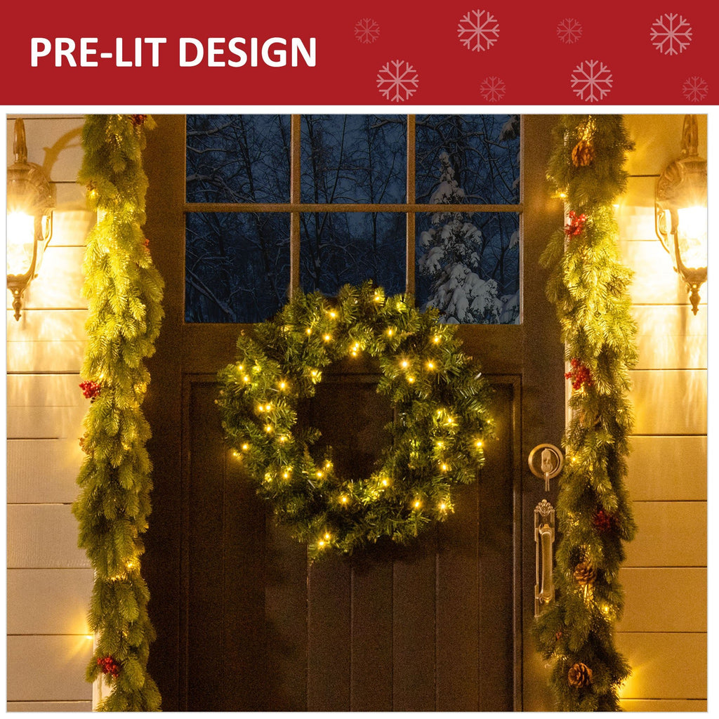 Pre-Lit Christmas Wreath – 55cm, 50 Warm White LEDs - Lumora