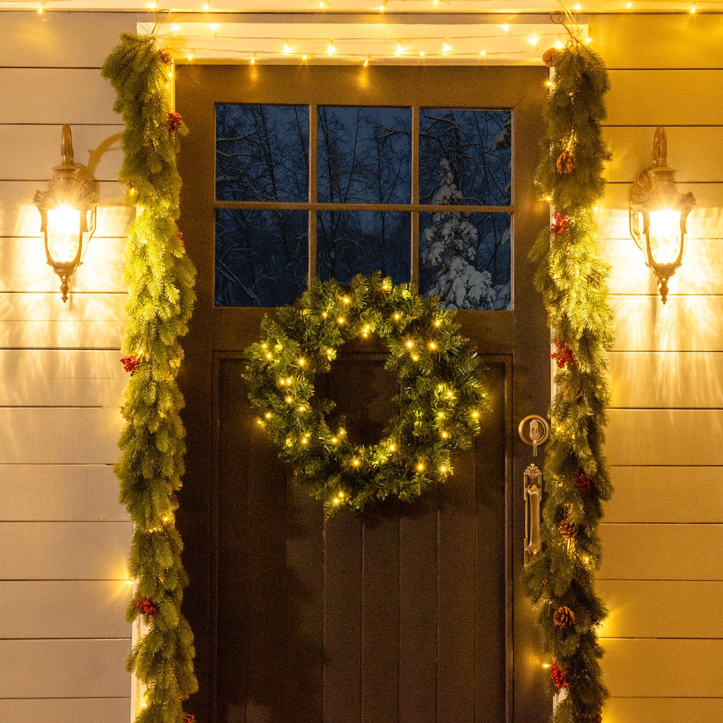 Pre-Lit Christmas Wreath – 55cm, 50 Warm White LEDs - Lumora