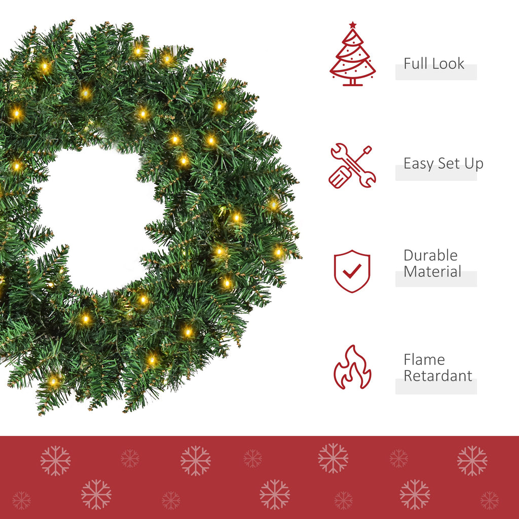 Pre-Lit Christmas Wreath – 55cm, 50 Warm White LEDs - Lumora